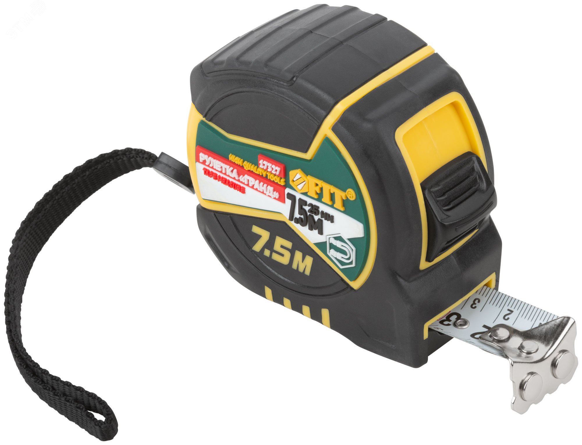Изображение товара Рулетка "Гранд", калибр.лента, нейлон.покр., м гн.крючок, двойной стопор, прорезин.корпус 7,5 м х 25 мм" (шт)