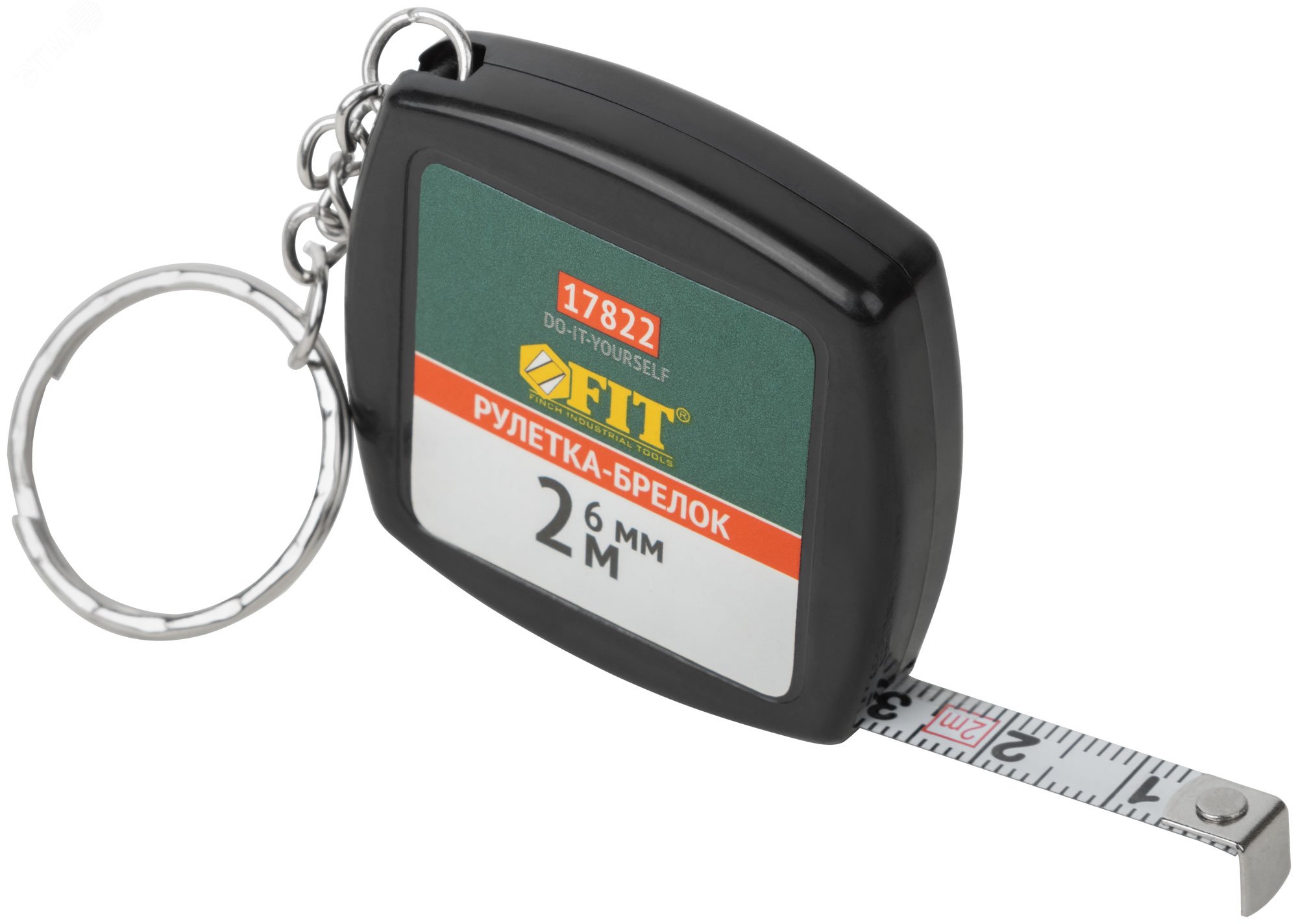 Изображение товара Рулетка-брелок FIT DIY 2 м черная компактная с кольцом для ключей