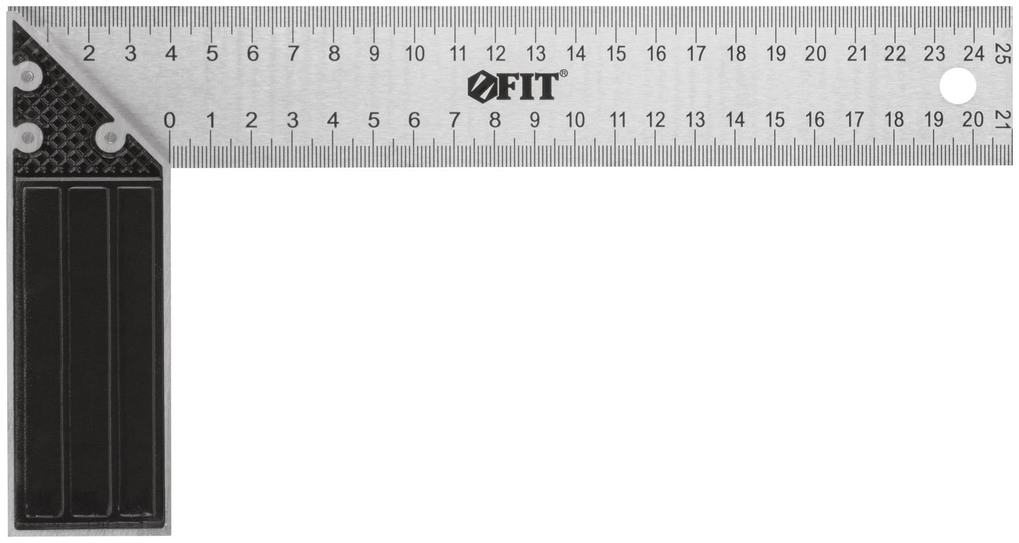 Изображение товара Угольник столярный FIT IT с рифленой шкалой и алюминиевым основанием 250 мм