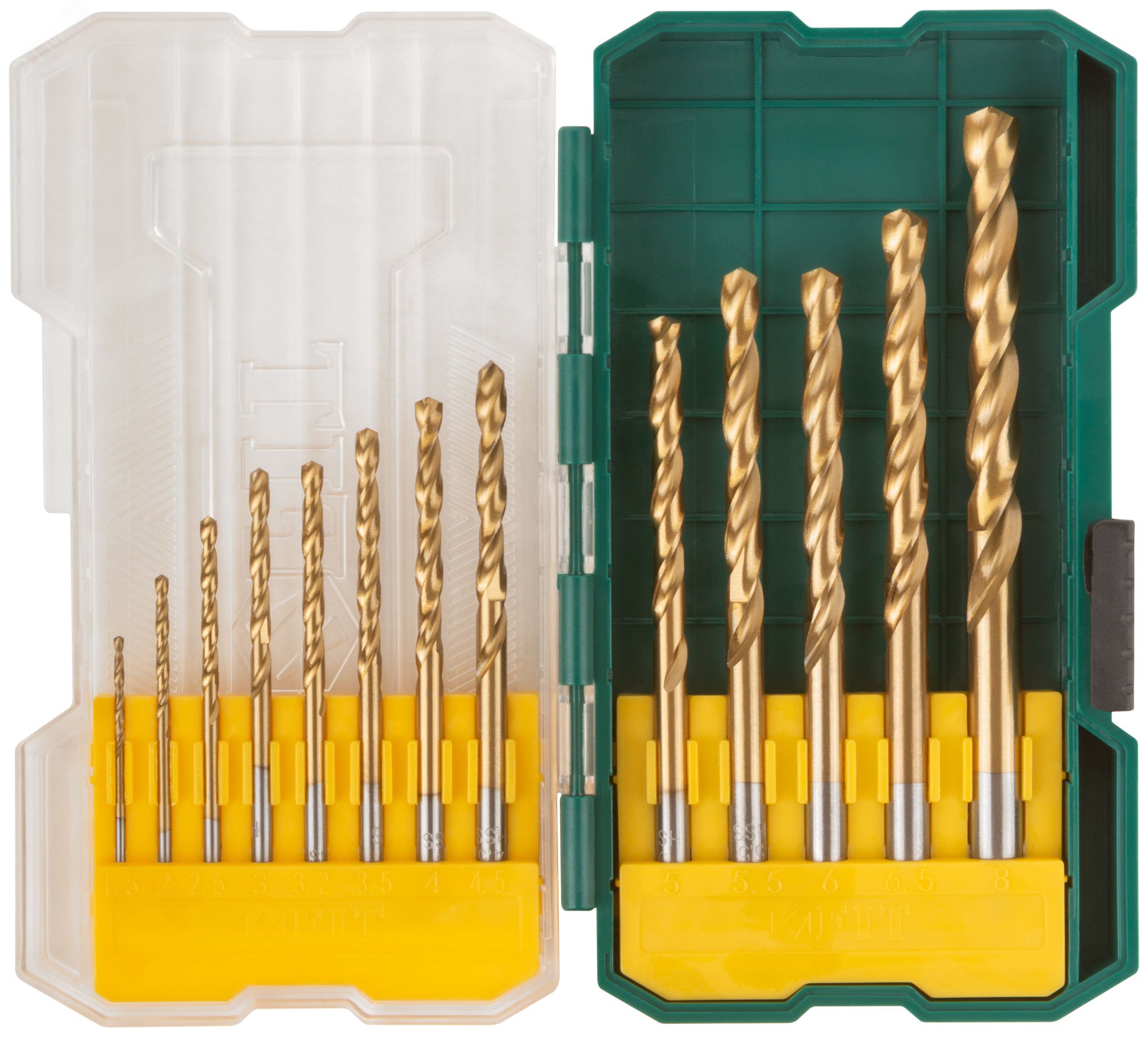 Изображение товара Набор сверл по металлу FIT IT 13 шт титановое покрытие диаметр 1,5-8 мм