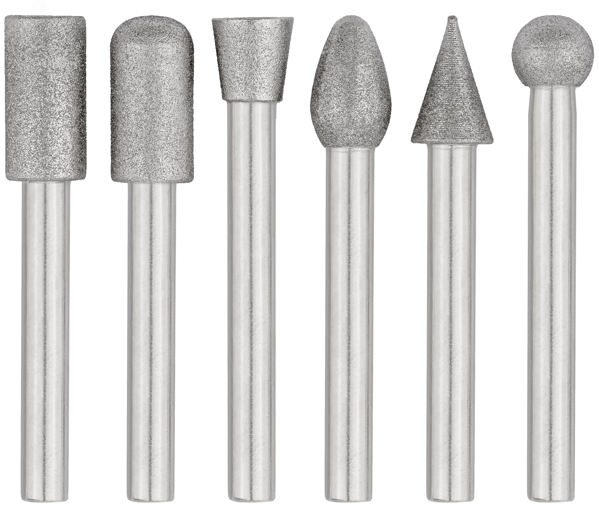 Изображение товара Шарошки усиленная сталь с алмазным напылением, штифт диаметр 6 мм, 6 шт (шт)