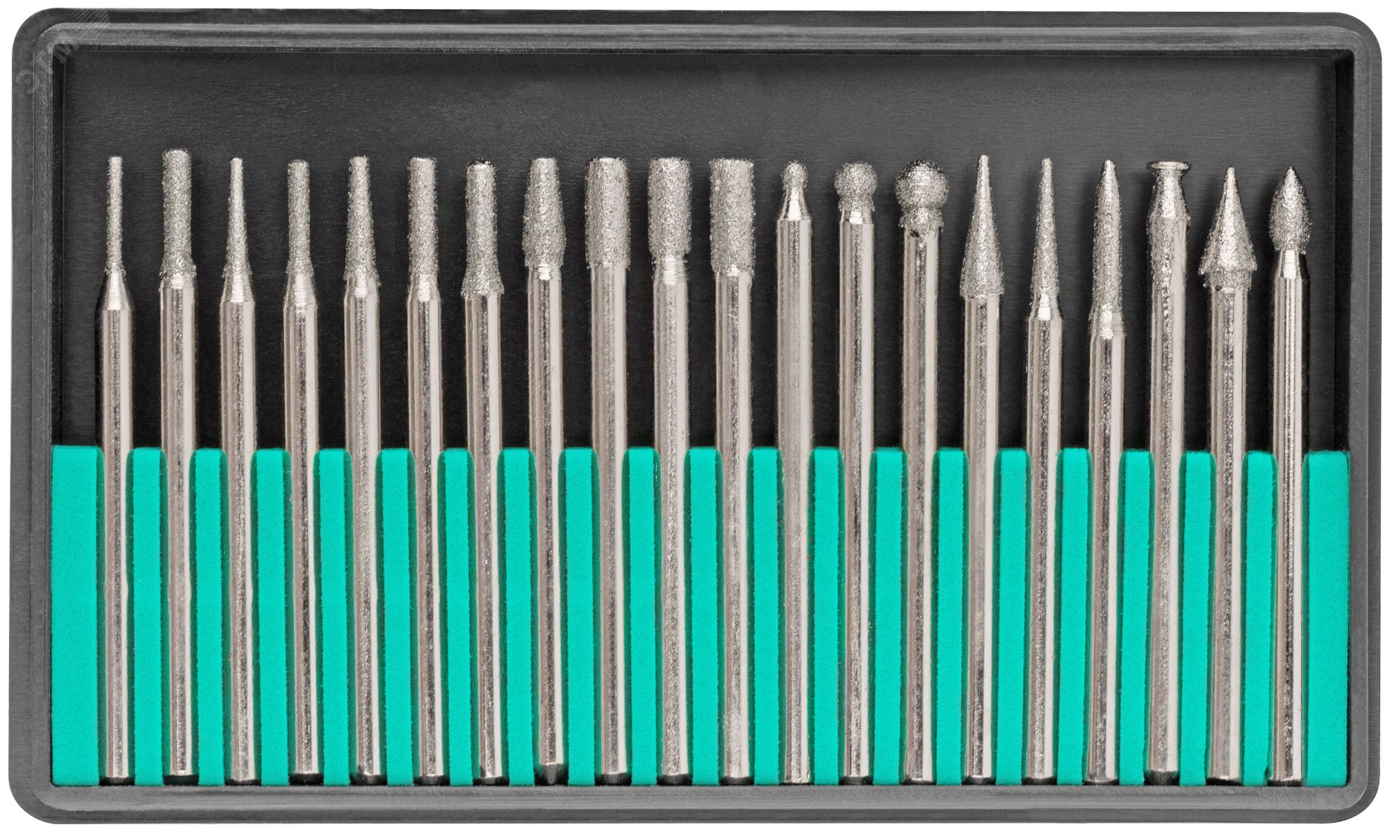 Изображение товара Шарошки, усиленная сталь с алмазным напылением, штифт диаметр 3 мм, 20 шт (шт)