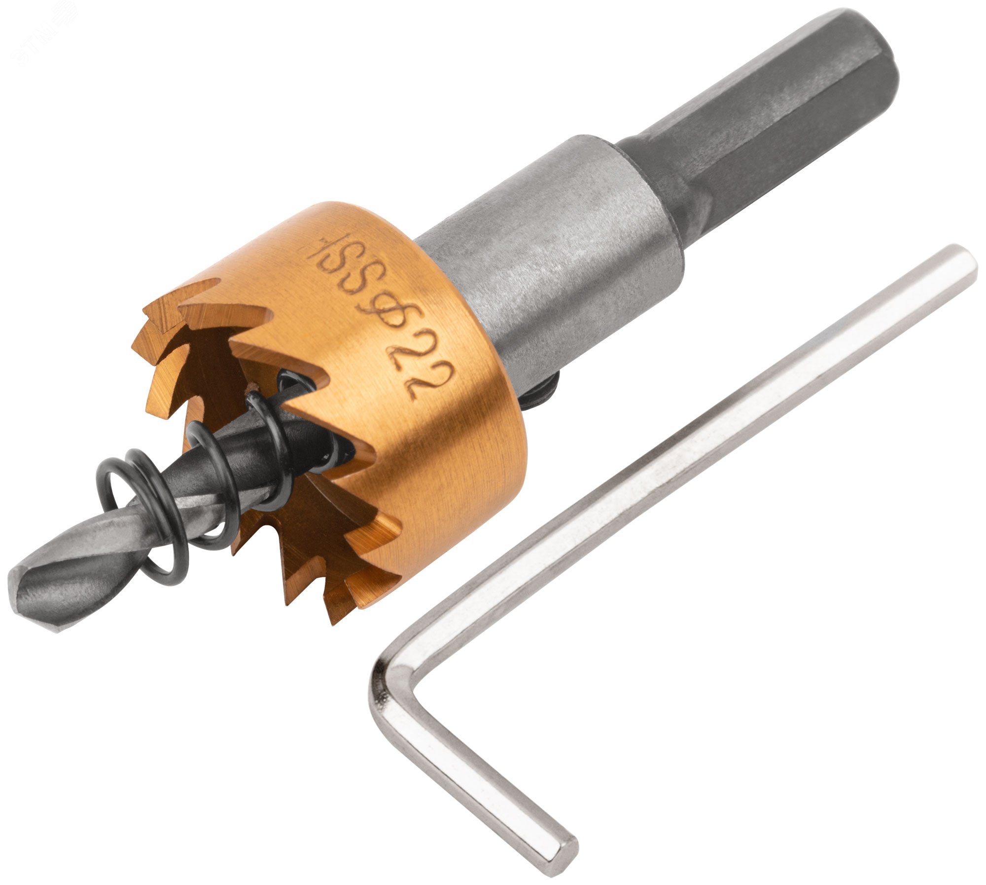 Изображение товара Коронка кольцевая по металлу 22 мм HSS сталь титановое покрытие, паз 14 мм