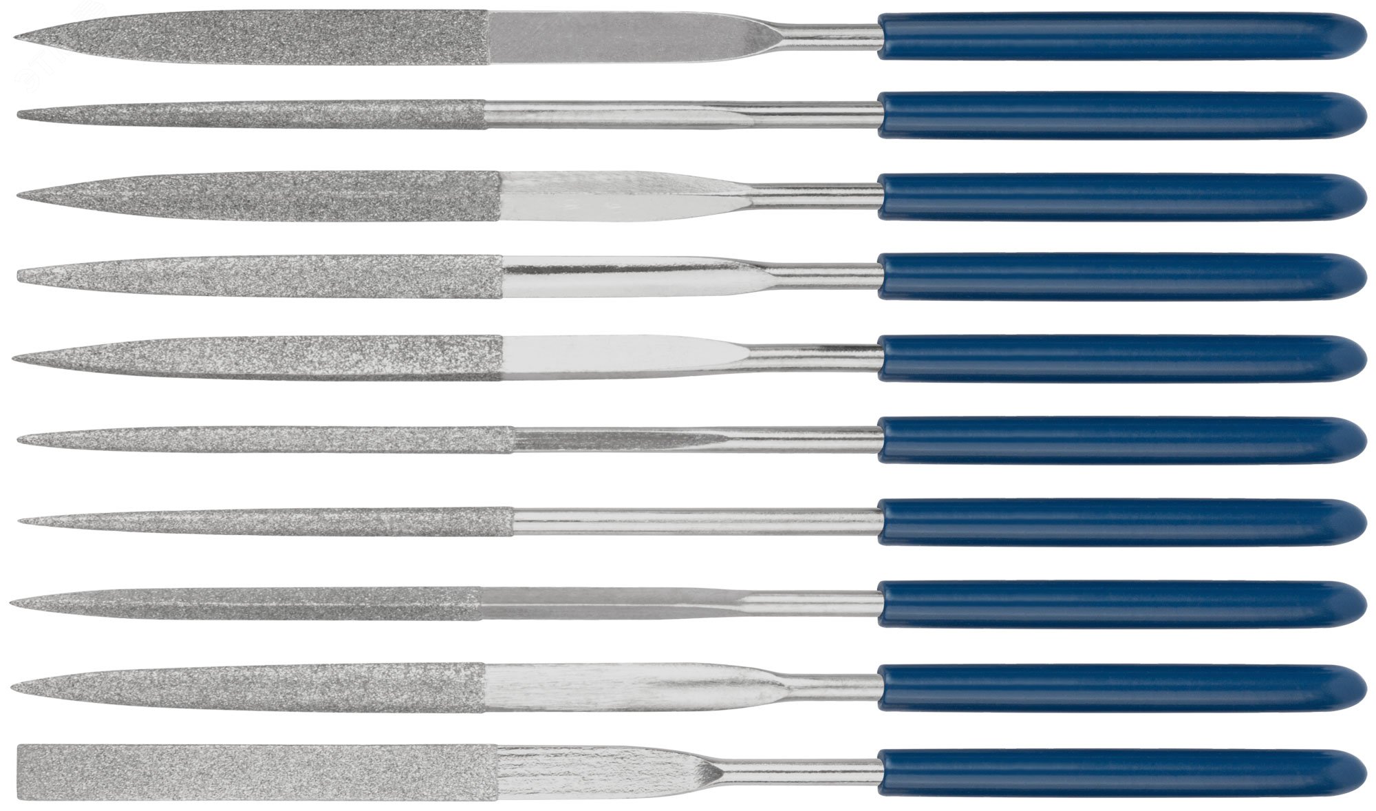 Изображение товара Набор алмазных надфилей 10 шт с ПВХ ручкой для металла дерева пластмассы