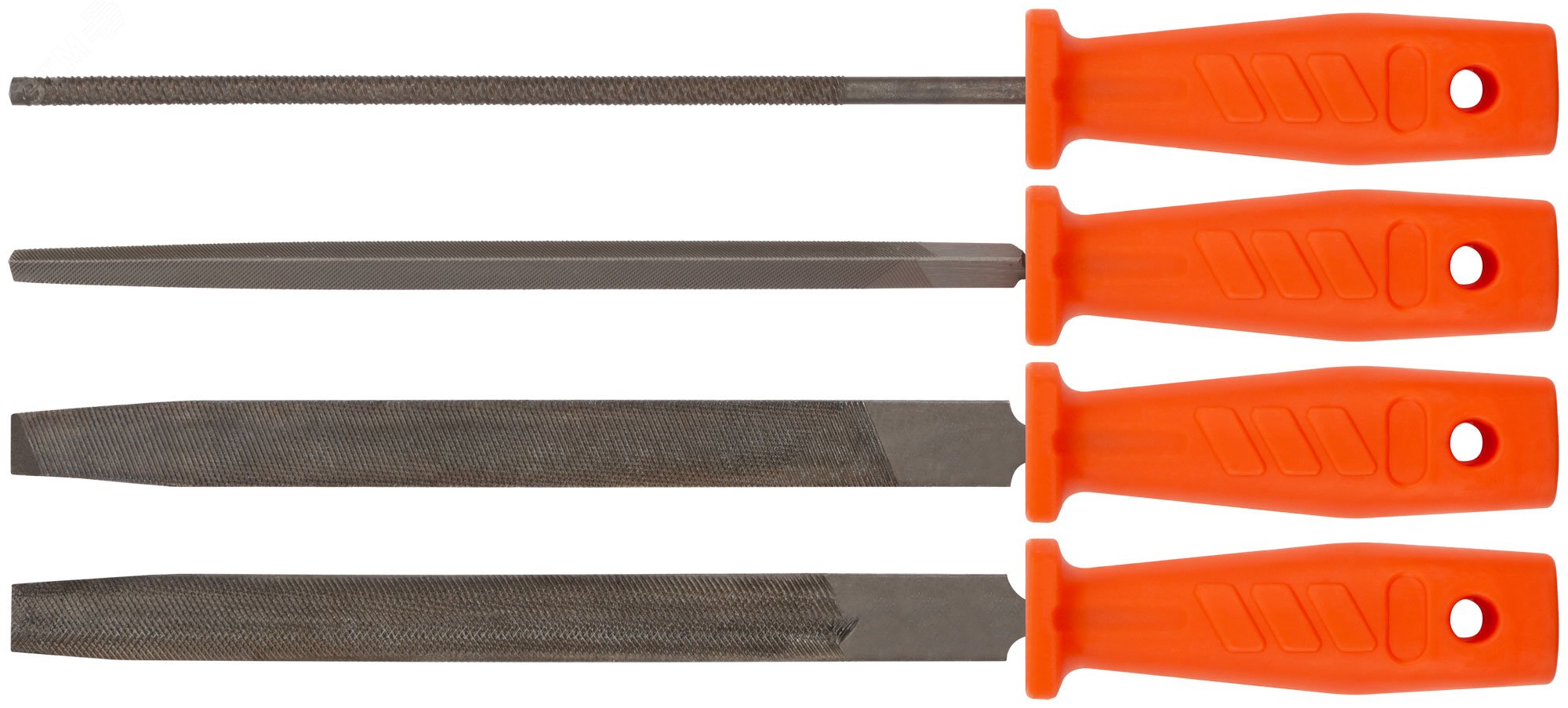 Изображение товара Набор напильников FIT IT 4 шт пластиковые рукоятки треугольный плоский круглый полукруглый 200 мм