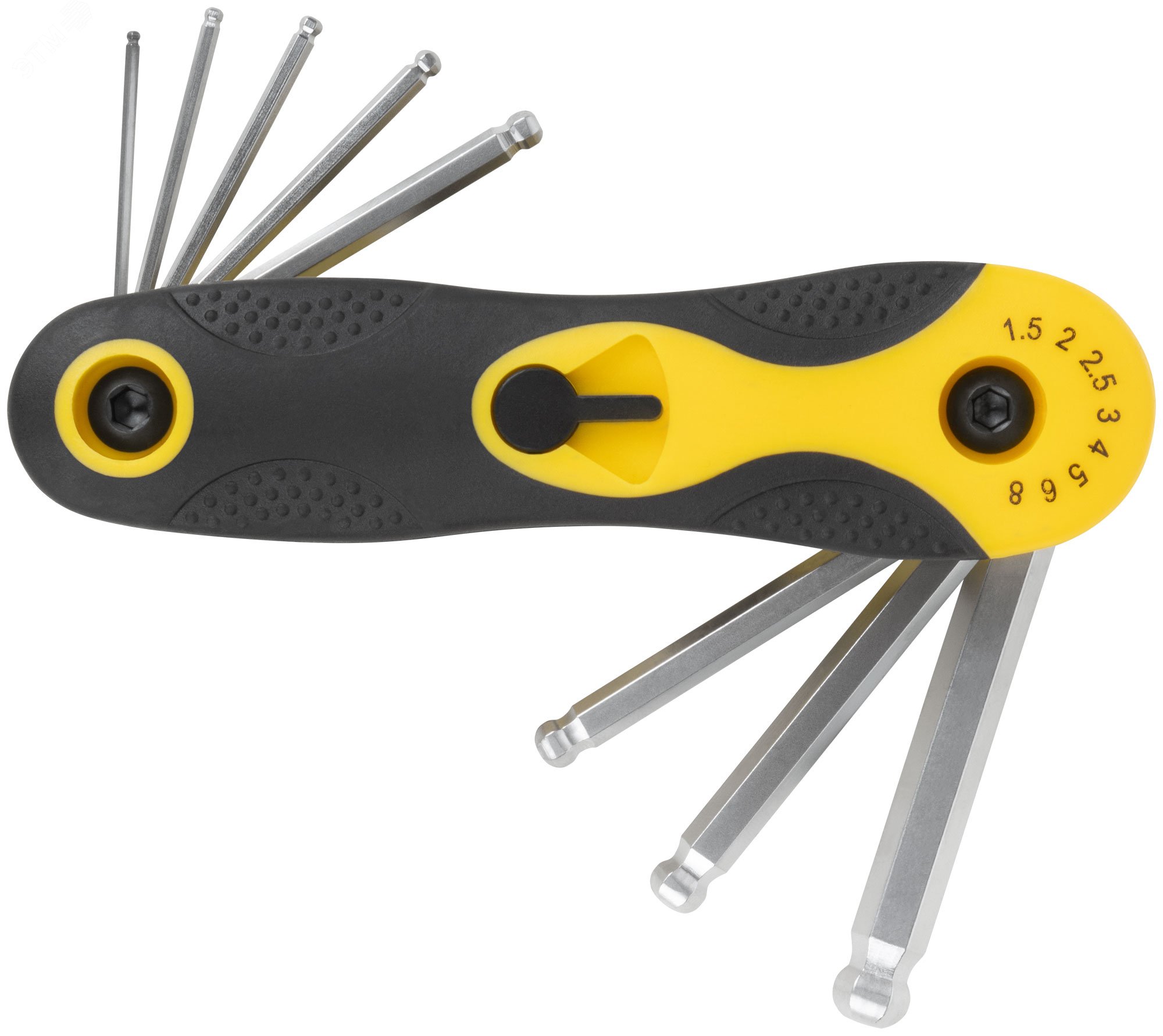 Изображение товара Ключи шестигранные с шаром CrV 8 шт. складные 1,5-8 мм профессиональные