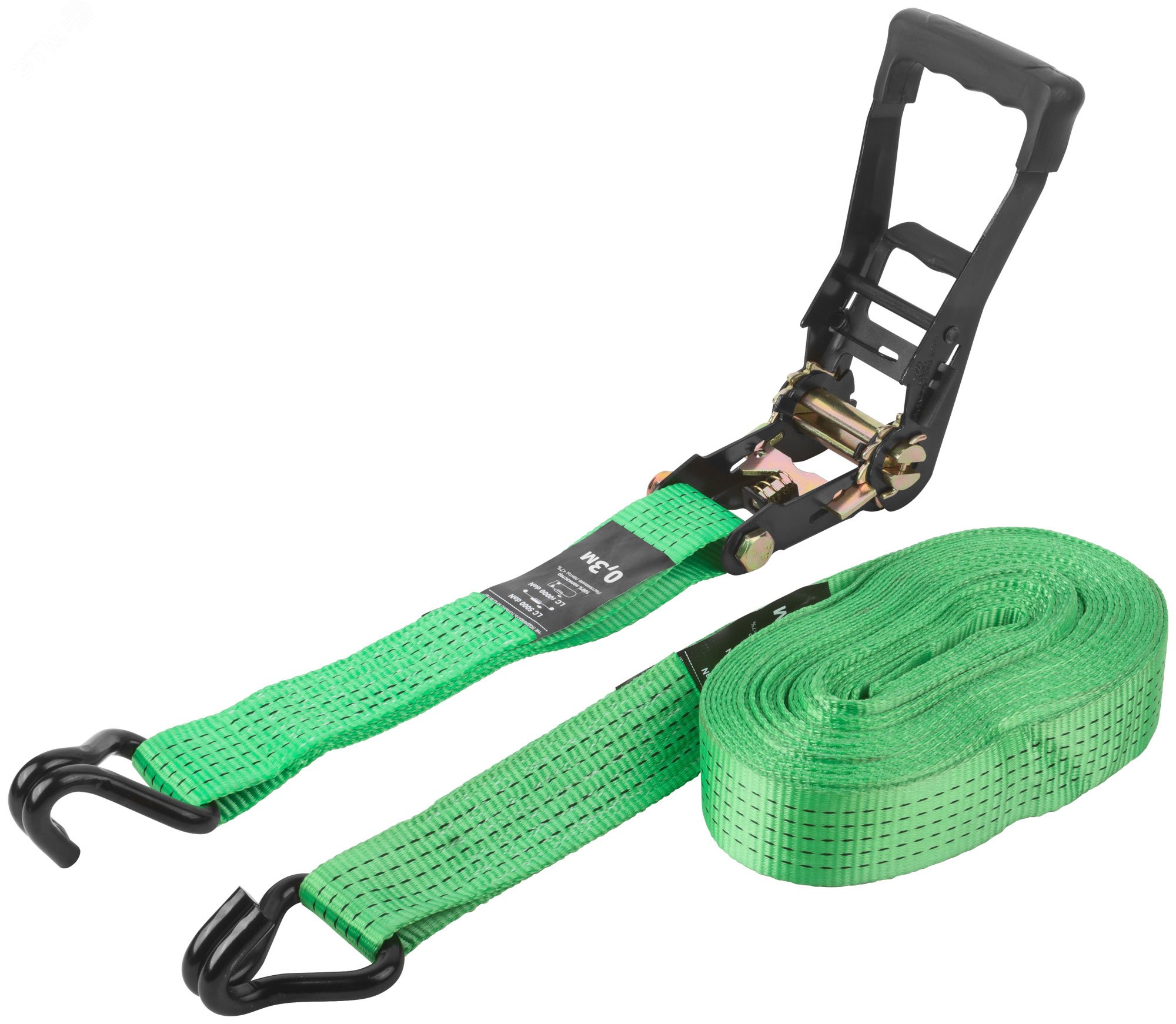 Изображение товара Ремень для крепления груза, храповый механизм 230 мм, полиэфирная лента 50 мм x 12 м, 5000 / 10000 кг (шт)