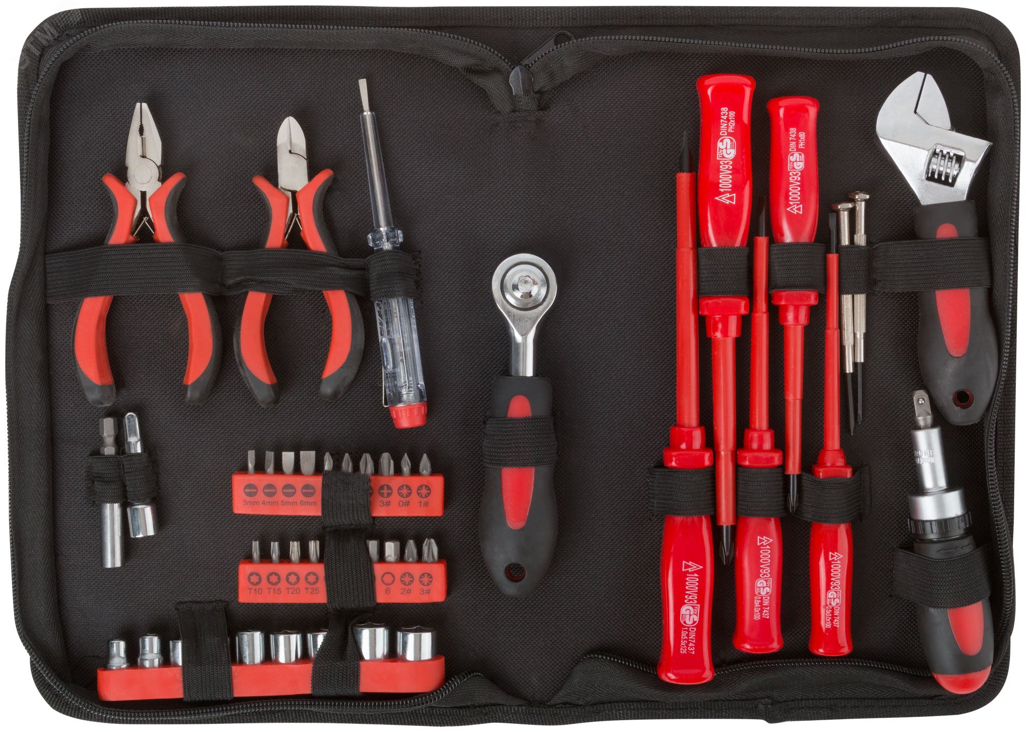 Изображение товара Набор инструмента электрика 45 предметов FIT арт 65140 в матерчатом чехле