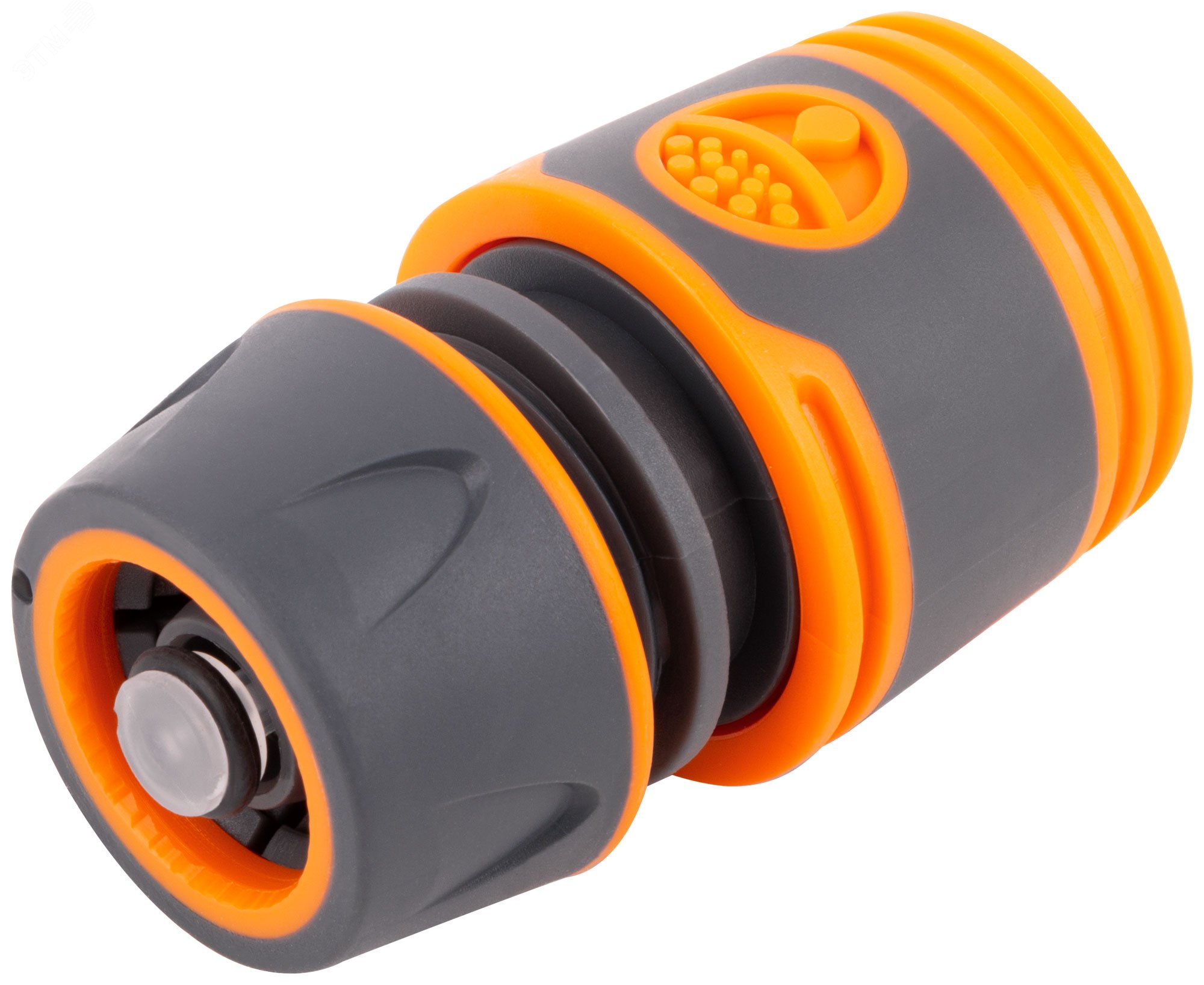 Изображение товара Соединитель для шлангов с автостопом 1/2 25 мм серый прочный пластиковый фитинг