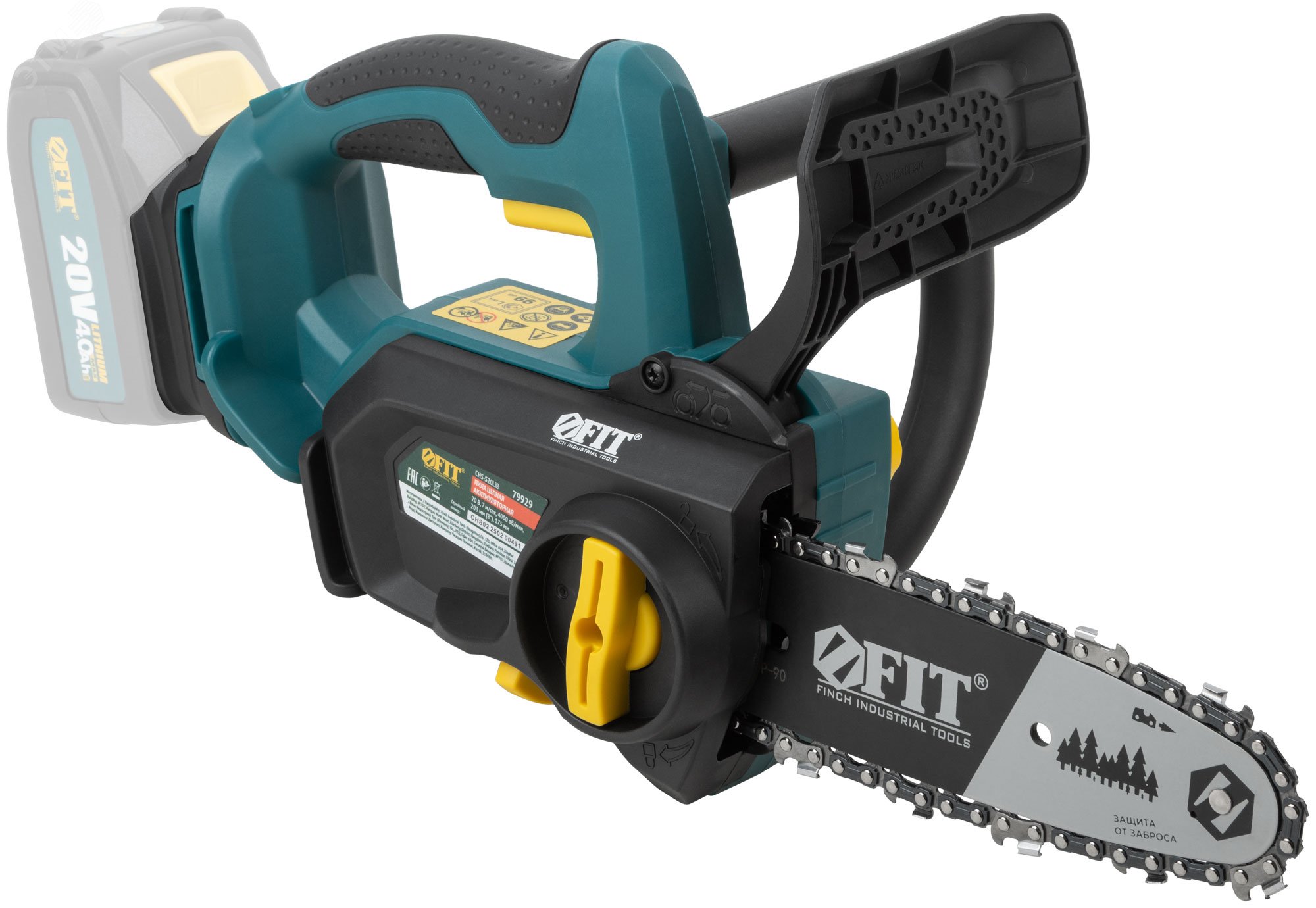 Изображение товара "Пила цепная, Бесщеточная 20В, 7 м/сек, 203 (8""), 175 мм, 33, 100 мл, рез. накл., коробка" (шт)