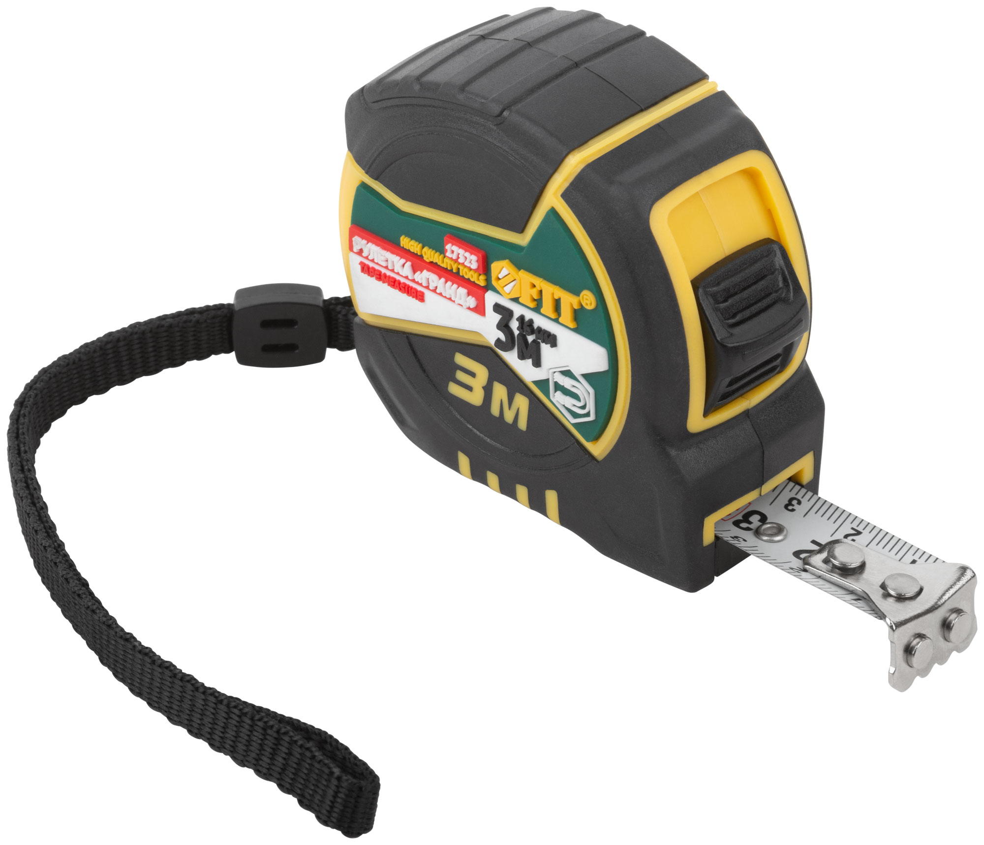 "Рулетка ""Гранд"", калибр.лента, нейлон.покр., магн.крючок, двойной стопор, прорезин.корпус  3 м х 16 мм"