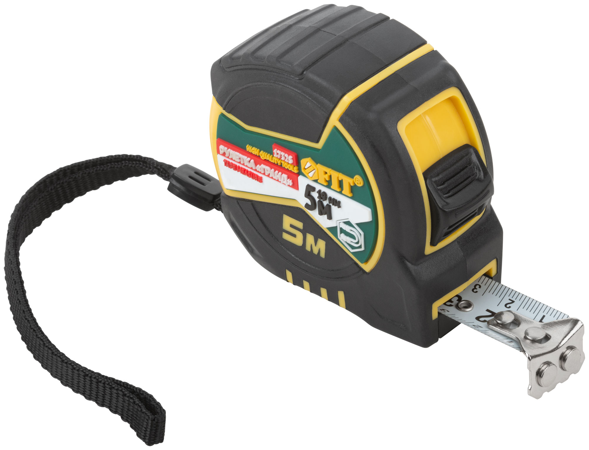 "Рулетка ""Гранд"", калибр.лента, нейлон.покр., магн.крючок, двойной стопор, прорезин.корпус  5 м х 19 мм"