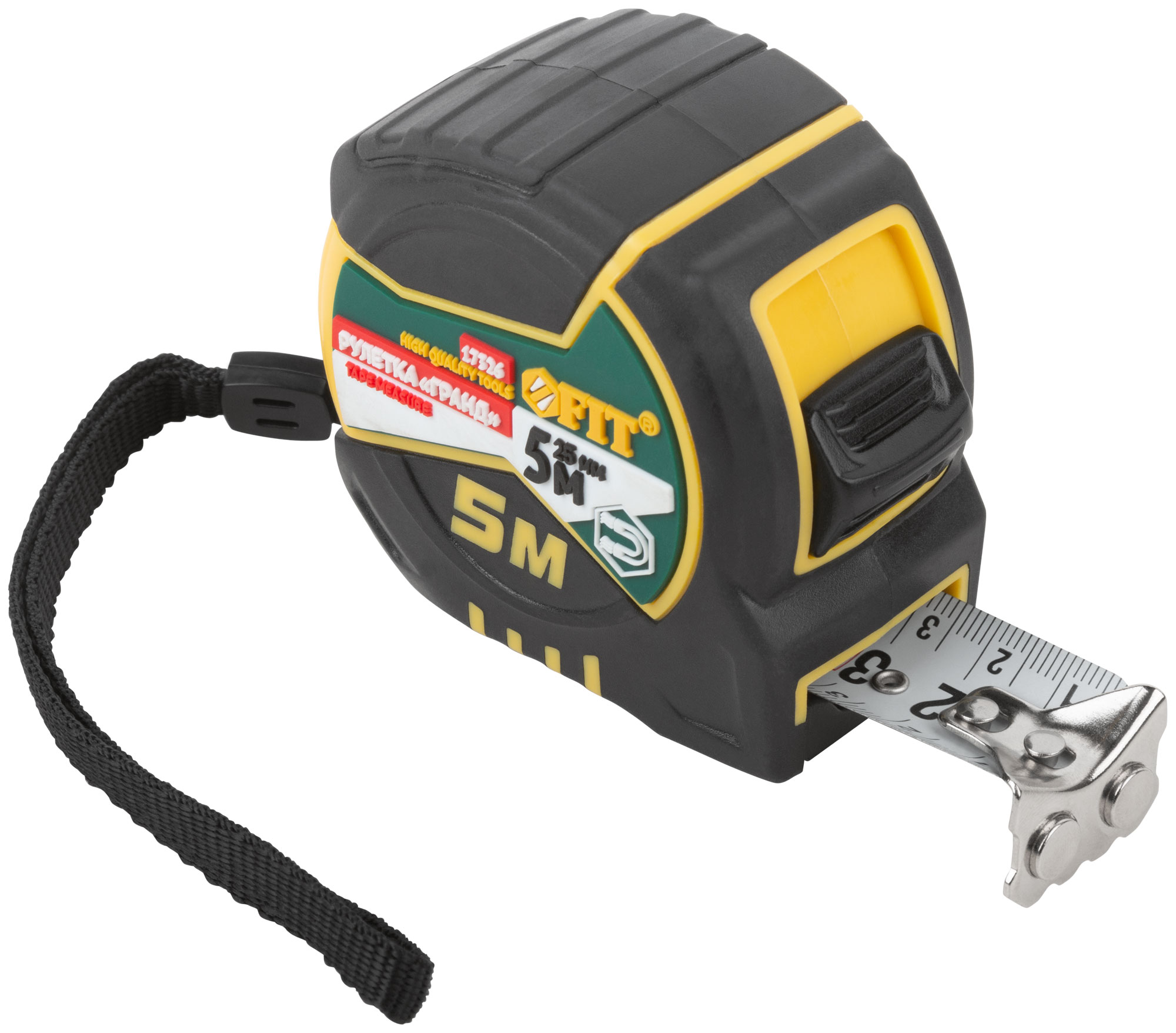 "Рулетка ""Гранд"", калибр.лента, нейлон.покр., магн.крючок, двойной стопор, прорезин.корпус  5 м х 25 мм"