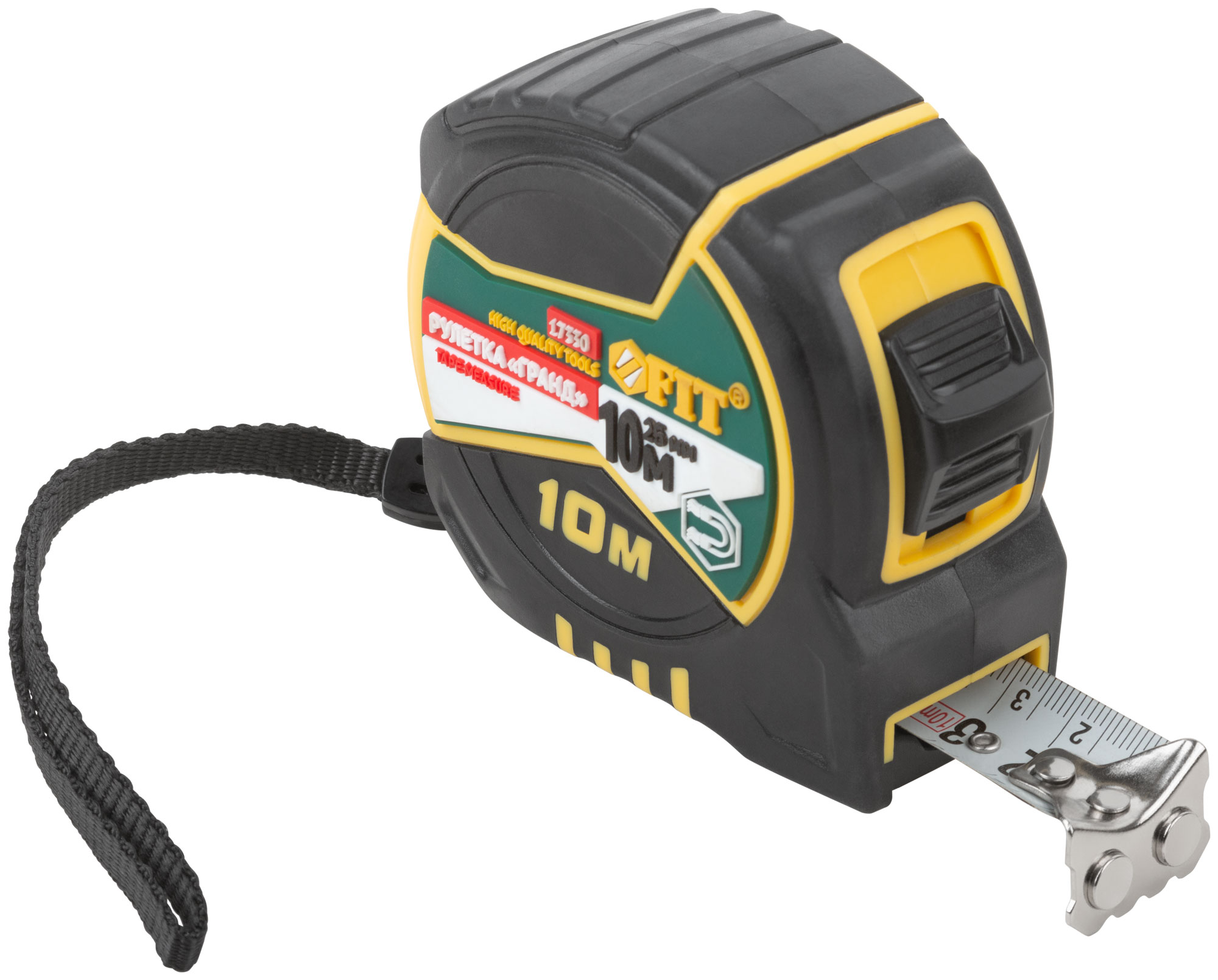 "Рулетка ""Гранд"", калибр.лента, нейлон.покр., магн.крючок, двойной стопор, прорезин.корпус 10 м х 25 мм"