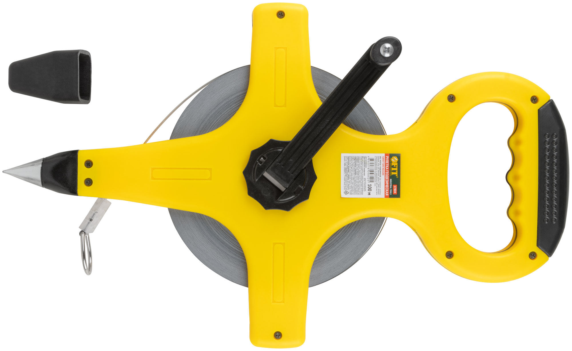 Рулетка геодезическая, стальная лента, желтый открытый пластиковый корпус, прорезиненная ручка 100 м