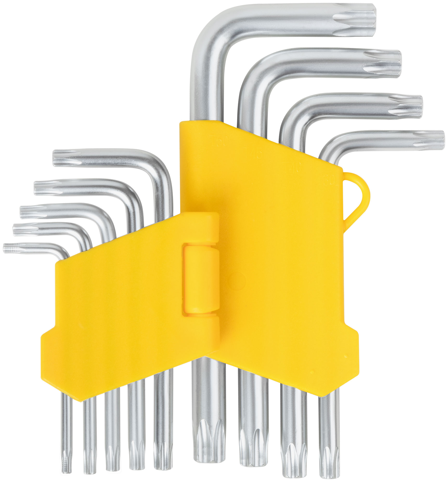 Ключи звездочки, CrV сталь, 9 шт., Т10-Т50, с отверстием, в пластиковом держателе