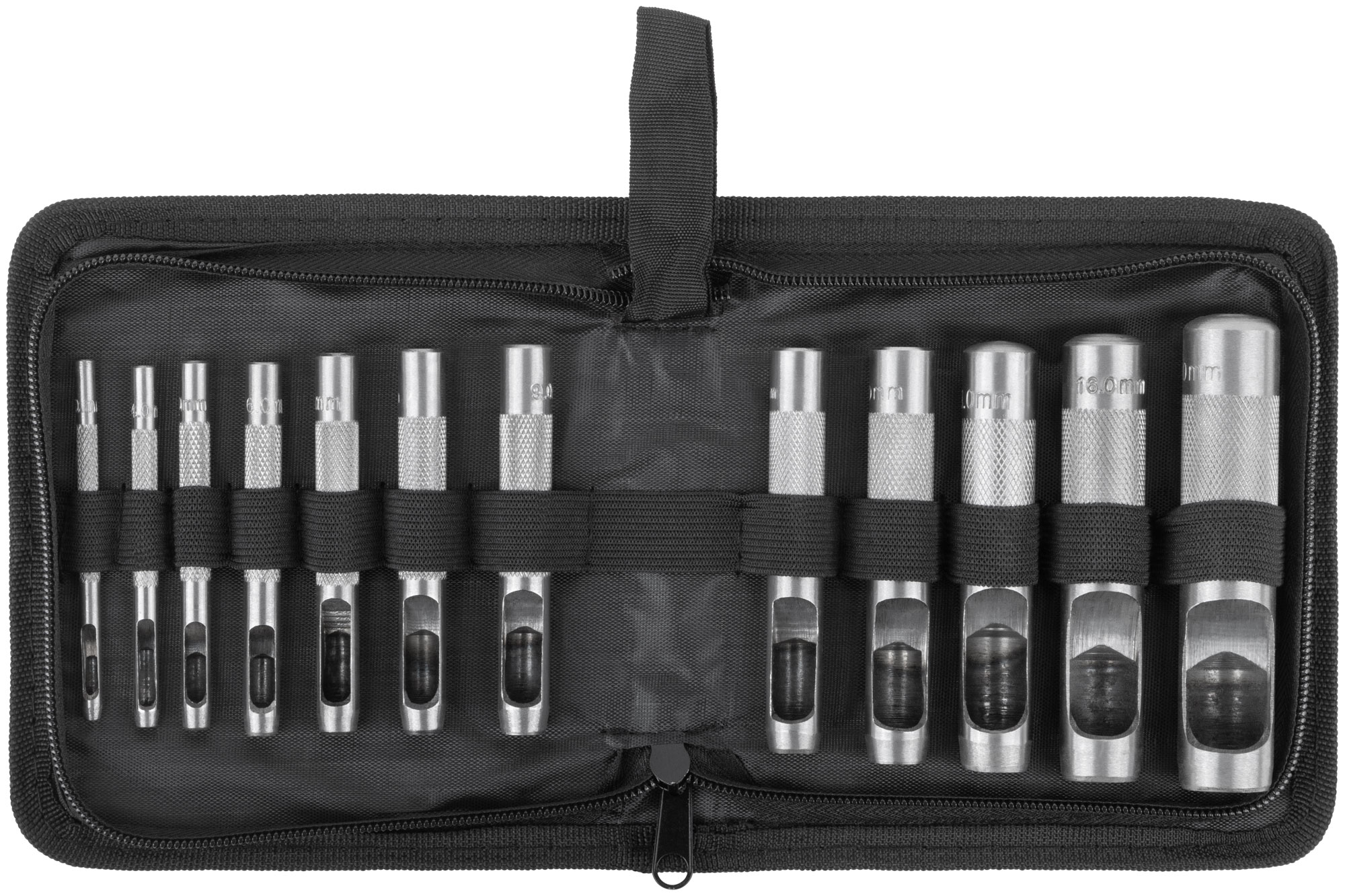 Пробойники для кожи, набор 12 шт. (отверстия 3-4-5-6-7-8-9-10-12-14-16-19 мм )