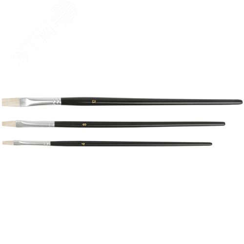 Изображение товара Кисти художественные, натуральная щетина, деревянная ручка, плоские, набор 3 шт (шт)