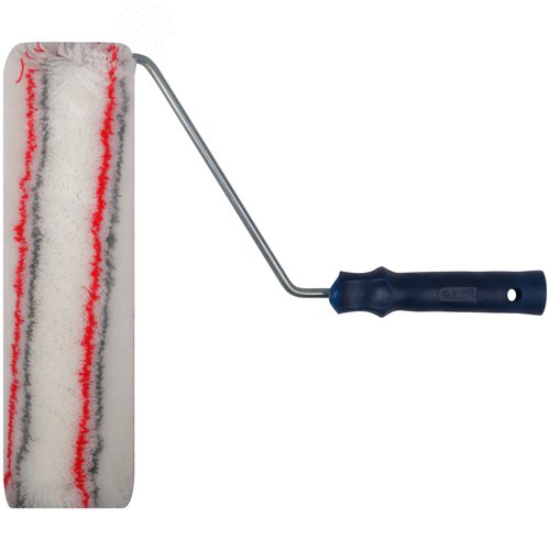 Изображение товара Валик полиакриловый нитяной, Профи, белый с серыми и красными полосами, бюгель 8 мм, диаметр 55/91 мм, ворс 18 мм, 300 мм (шт)