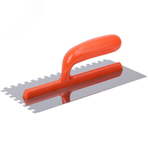 Изображение товара Гладилка нержавеющая с пластиковой ручкой, 280х130 мм зубчатая 8х8 мм (шт)