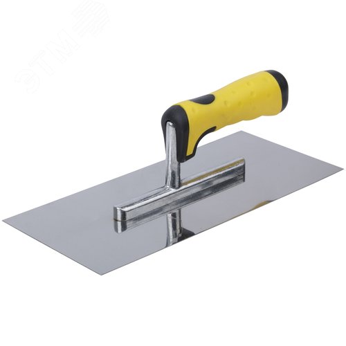 Изображение товара Гладилка нержавеющая, мягкая черно-желтая ручка 280х130 мм плоская (шт)