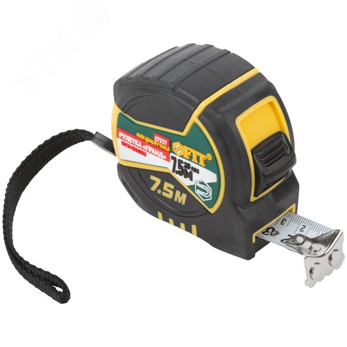 Изображение товара Рулетка "Гранд", калибр.лента, нейлон.покр., м гн.крючок, двойной стопор, прорезин.корпус 7,5 м х 25 мм" (шт)