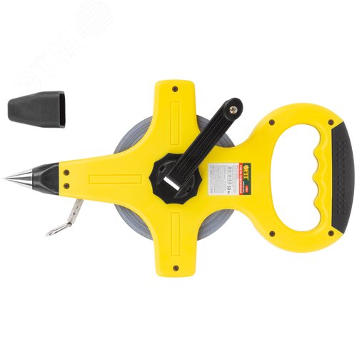 Изображение товара Рулетка геодезическая, стальная лента, желтый открытый пластиковый корпус, прорезиненная ручка 50 м (шт)