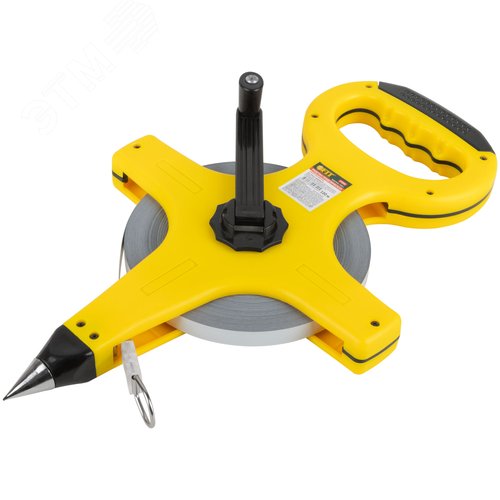 Рулетка геодезическая, стальная лента, желтый открытый пластиковый корпус, прорезиненная ручка 100 м - фото 2