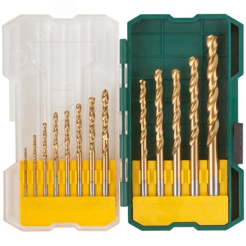 Изображение товара Набор сверл HSS по металлу, титановое покрытие, 13 шт. (1,5-2-2,5-3-3,2-3,5-4-4,5-5-5,5-6-6,5-8 мм) (шт)