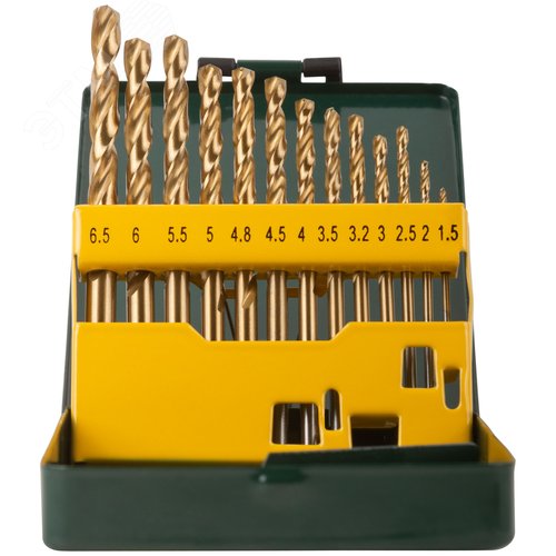 Набор сверл HSS по металлу, титановое покрытие, 13 шт. (1,5-6,5 мм), металлический бокс - фото 2