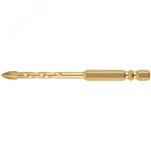 Сверло универсальное, 4 режущие кромки, титановое покрытие, шестигранный U-хвостовик под биту, 5х90 мм - фото 1