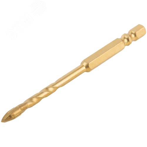 Сверло универсальное, 4 режущие кромки, титановое покрытие, шестигранный U-хвостовик под биту, 5х90 мм - фото 2