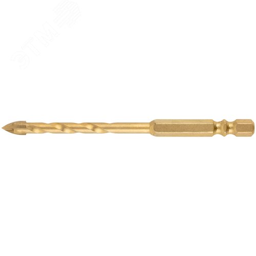 Сверло универсальное, 4 режущие кромки, титановое покрытие, шестигранный U-хвостовик под биту, 6х100 мм - фото 1