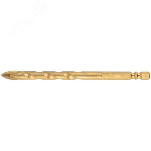 Изображение товара Сверло универсальное, 4 режущие кромки, титановое покрытие, шестигранный U-хвостовик под биту, 10х120 мм (шт)