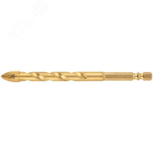 Сверло универсальное, 4 режущие кромки, титановое покрытие, шестигранный U-хвостовик под биту, 12х120 мм - фото 1