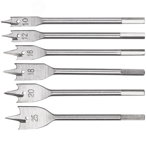 Изображение товара Свёрла по дереву перовые набор, 6 шт (10-12-16-18-20-25 мм) (набор)