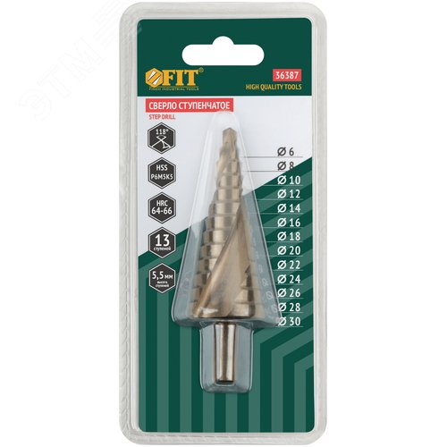 Сверло ступенчатое HSS Co5% ( Р6М5К5 ) по металлу, спиральный профиль, 13 ступеней, 6-30 мм - фото 3