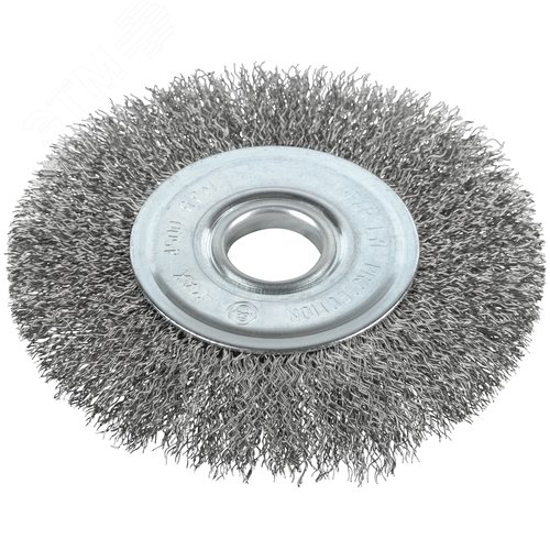 Корщетка-колесо, посадочный диаметр 22,2 мм, волнистая проволока, нержавеющая сталь, Профи 125 мм - фото 1