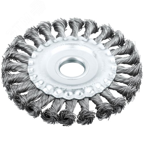 Изображение товара Кордщетка-колесо, посадочный диаметр 22.2 мм, стальная витая проволока 125 мм (шт)