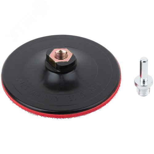 Изображение товара Диск шлифовальный с липучкой, гайка М14 + переходник для дрели, 125х3 мм (шт)