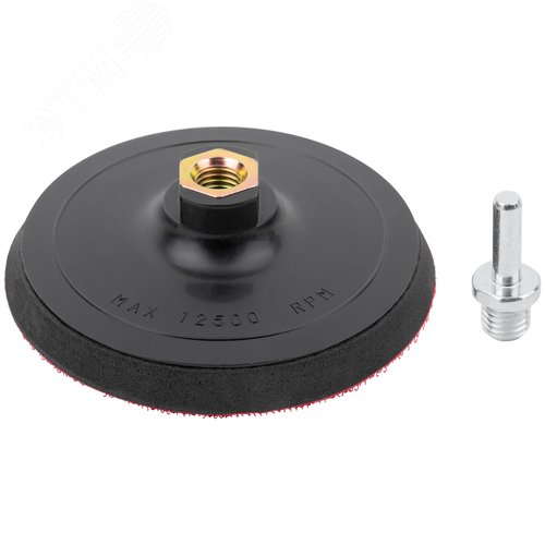 Изображение товара Диск шлифовальный с липучкой черный, гайка М14 + переходник для дрели, 125x10 мм (шт)
