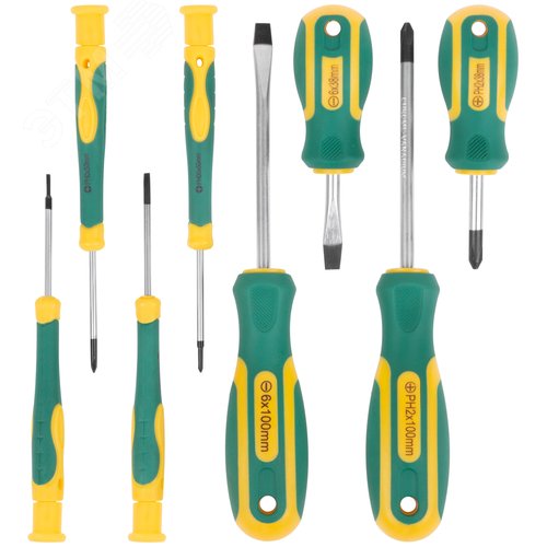 Изображение товара Отвертки ''Контур'', CrV сталь, прорезиненные ручки, 4 шт. + отвертки для точных работ 4 шт., блистер, набор 8 шт. (шт)