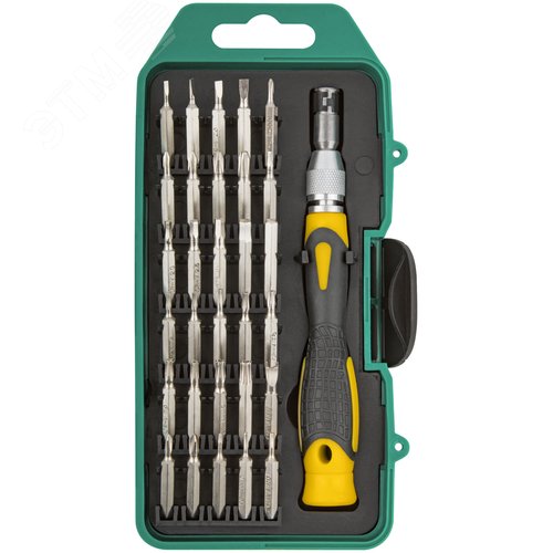 Изображение товара Отвертка с битами для точных работ, 30 CrV бит, в пластиковом футляре (шт)