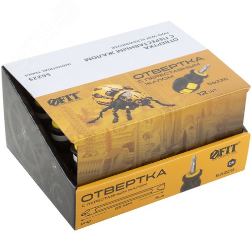 Отвертка c переставным жалом коротыш, CrV сталь, прорезиненная ручка 6х25 мм PH2/SL6, шоу-бокс - фото 3