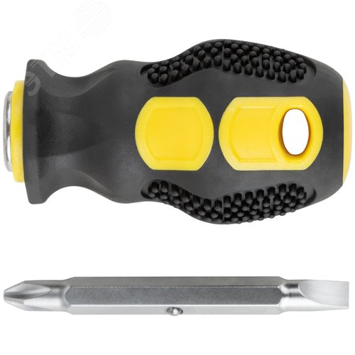 Отвертка c переставным жалом коротыш, CrV сталь, прорезиненная ручка 6х25 мм PH2/SL6, шоу-бокс - фото 4