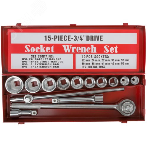 Изображение товара Набор вороток (трещотка) 3/4'' + головки 22-50 мм, 14 шт (шт)