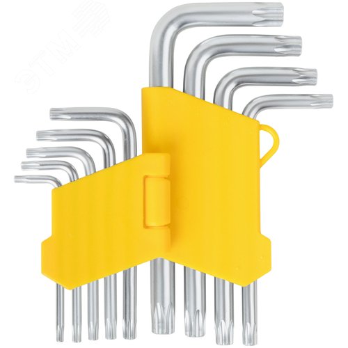 Изображение товара Ключи звездочки, CrV сталь, 9 шт., Т10-Т50, с отверстием, в пластиковом держателе (шт)