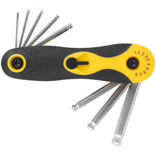 Ключи шестигранные с шаром CrV 8 шт. (1,5-8 мм) складные - фото 1