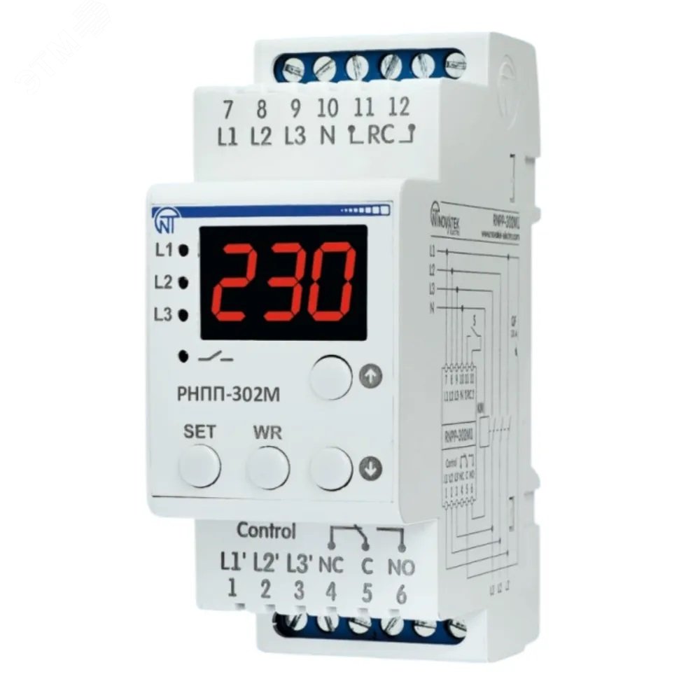 Изображение товара Реле контроля фаз и напряжения РНПП-302М для трехфазных систем