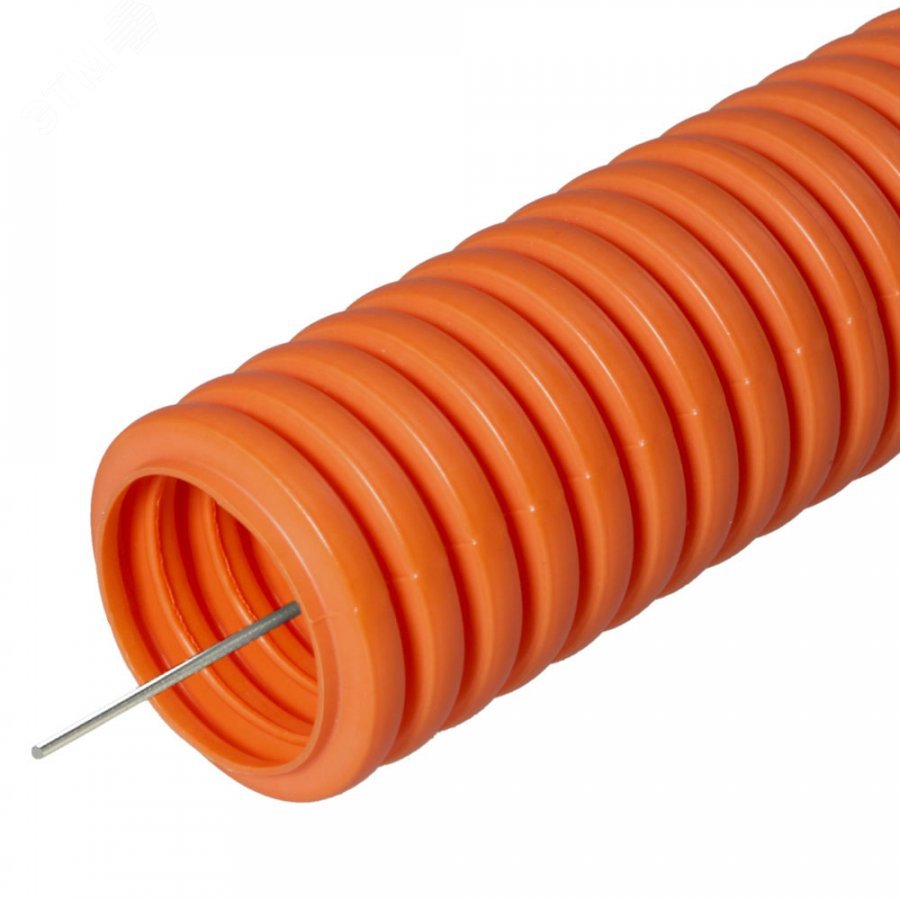 Труба гофрированная ПНД тяжелая безгалогенная (HF) оранжевая с/з д25 (50м/2600м уп/пал) 022541о Промрукав - превью 2